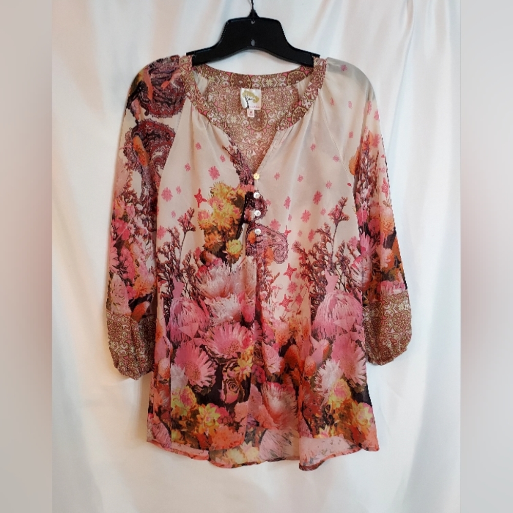 Fig & Flowers Sheer Floral Fairy Loose Fit Blouse Size M - Picture 2 of 10